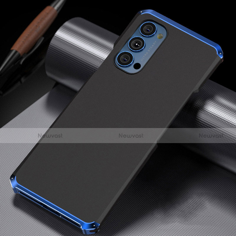 Luxury Aluminum Metal Cover Case T02 for Oppo Reno4 5G Blue and Black