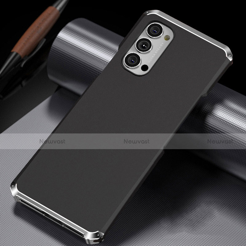 Luxury Aluminum Metal Cover Case T02 for Oppo Reno4 Pro 5G Silver and Black