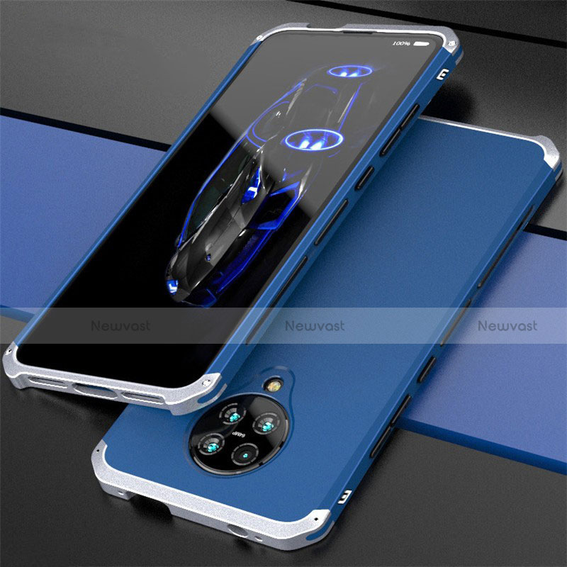 Luxury Aluminum Metal Cover Case T03 for Xiaomi Poco F2 Pro Silver and Blue