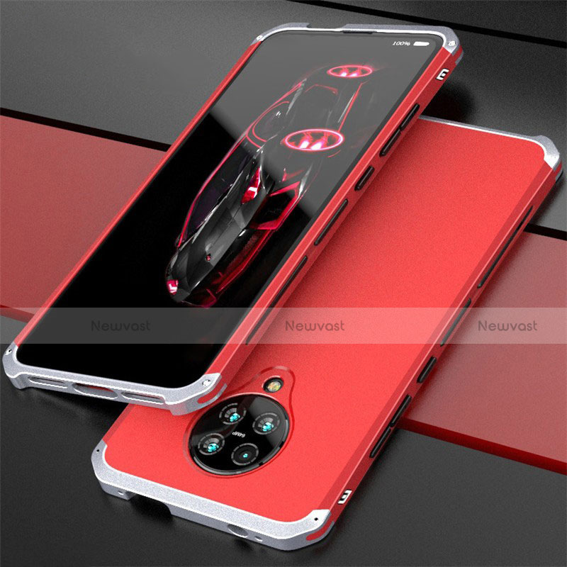Luxury Aluminum Metal Cover Case T03 for Xiaomi Poco F2 Pro Silver and Red