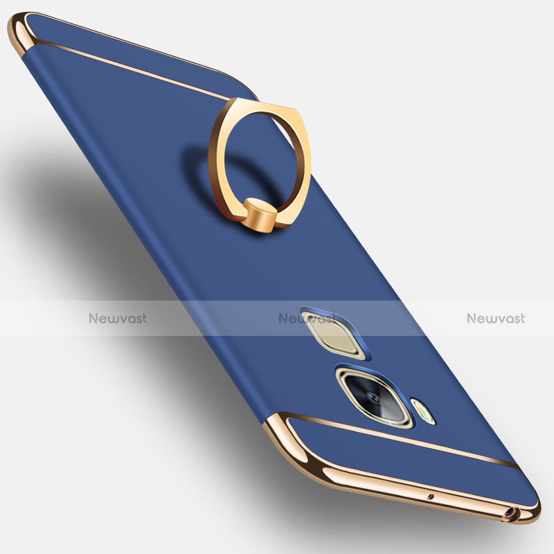 Luxury Aluminum Metal Cover with Finger Ring Stand for Huawei G8 Blue