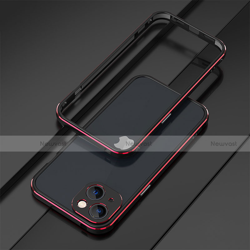 Luxury Aluminum Metal Frame Cover Case A01 for Apple iPhone 14 Plus Red and Black