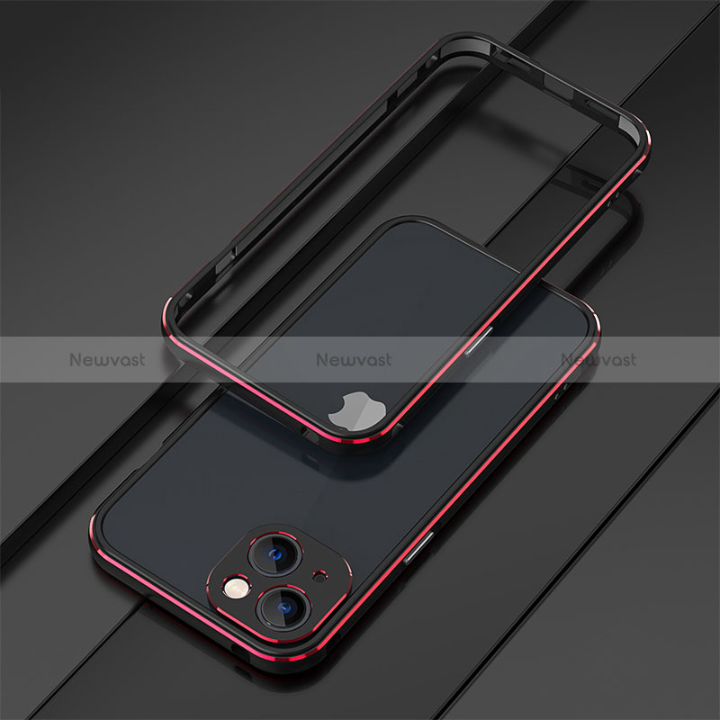 Luxury Aluminum Metal Frame Cover Case A01 for Apple iPhone 15 Plus Red and Black