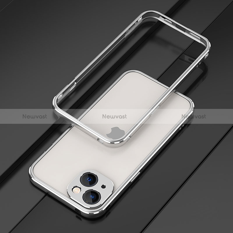 Luxury Aluminum Metal Frame Cover Case A01 for Apple iPhone 15 Plus Silver