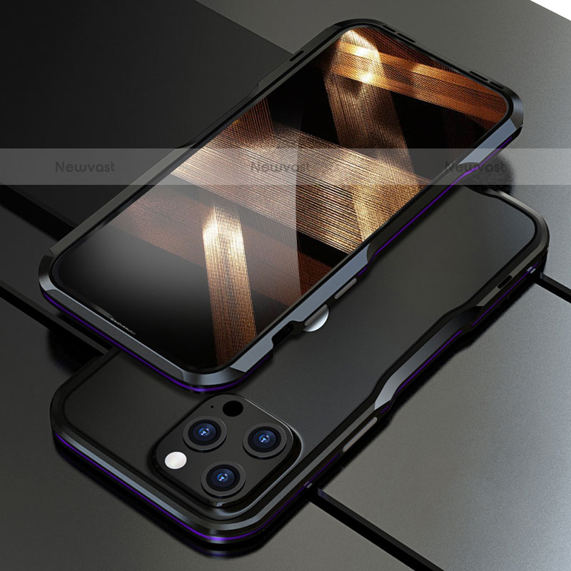 Luxury Aluminum Metal Frame Cover Case A01 for Apple iPhone 15 Pro Max Purple