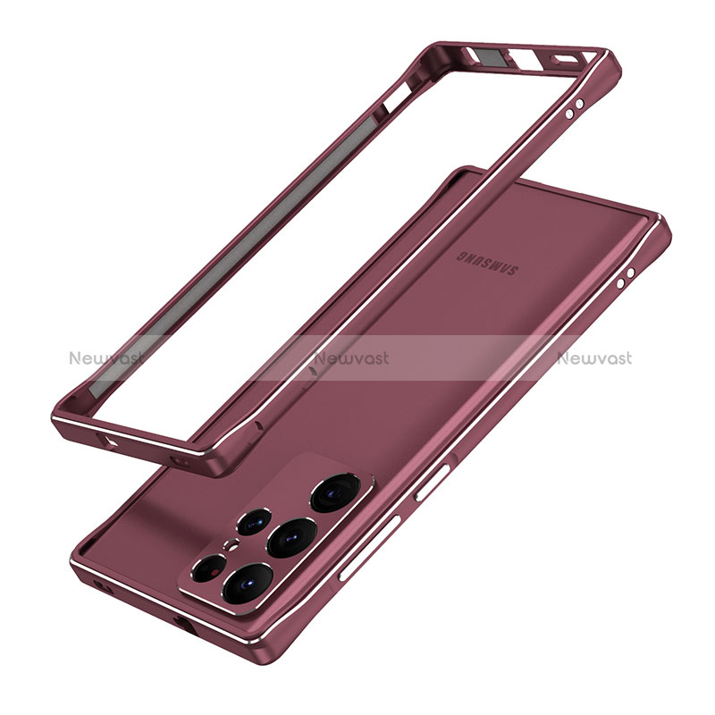 Luxury Aluminum Metal Frame Cover Case A01 for Samsung Galaxy S24 Ultra 5G Red Wine