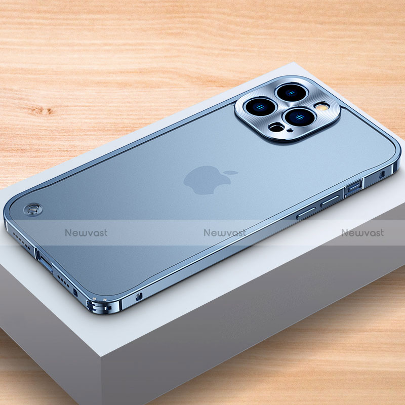 Luxury Aluminum Metal Frame Cover Case A04 for Apple iPhone 13 Pro Blue