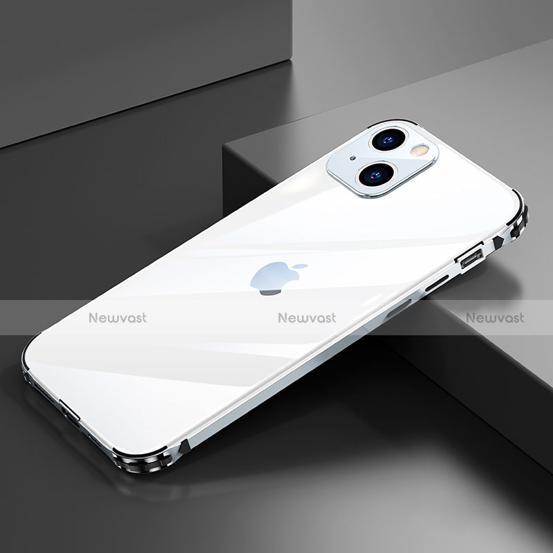 Luxury Aluminum Metal Frame Cover Case A06 for Apple iPhone 14 Plus Silver