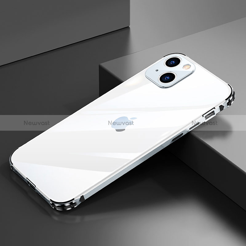 Luxury Aluminum Metal Frame Cover Case A06 for Apple iPhone 15 Plus Silver