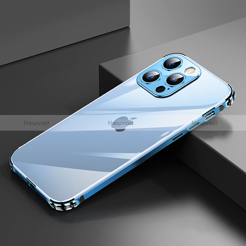 Luxury Aluminum Metal Frame Cover Case A06 for Apple iPhone 15 Pro Blue