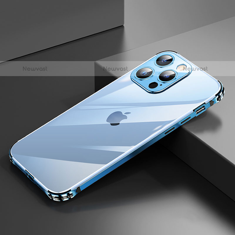 Luxury Aluminum Metal Frame Cover Case A06 for Apple iPhone 15 Pro Max Blue