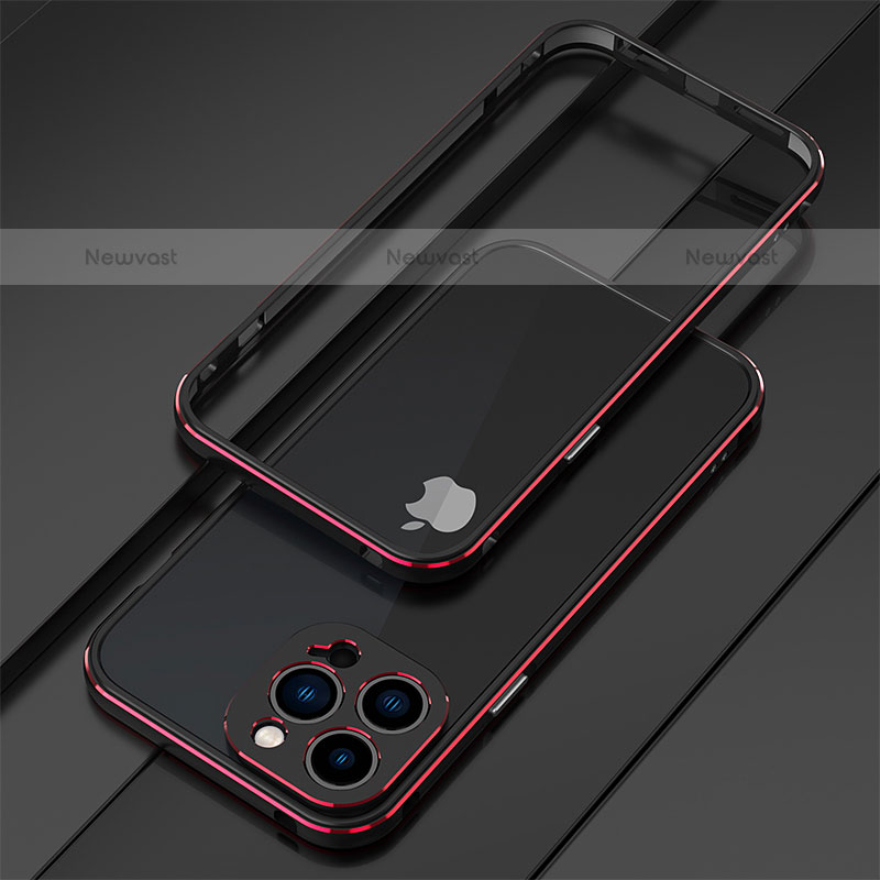 Luxury Aluminum Metal Frame Cover Case for Apple iPhone 15 Pro Max Red and Black