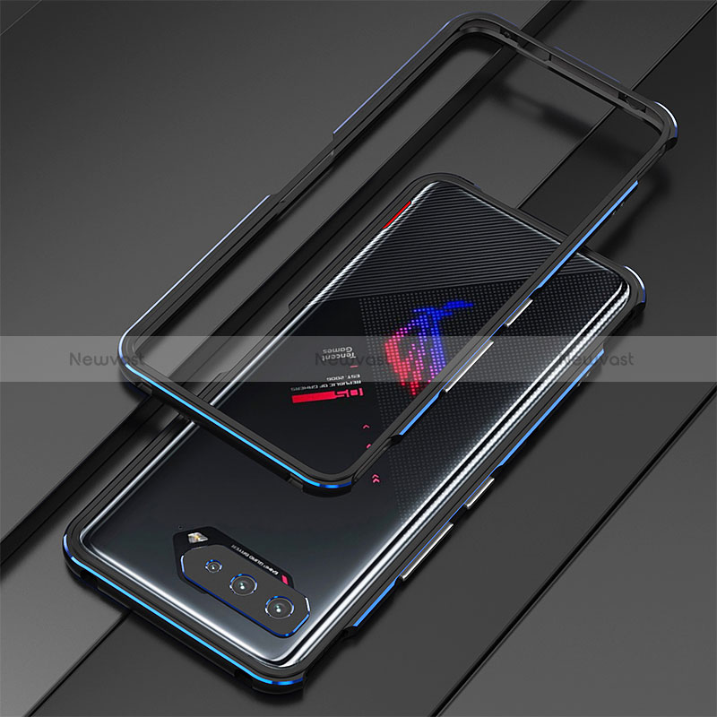 Luxury Aluminum Metal Frame Cover Case for Asus ROG Phone 5 Pro Blue and Black