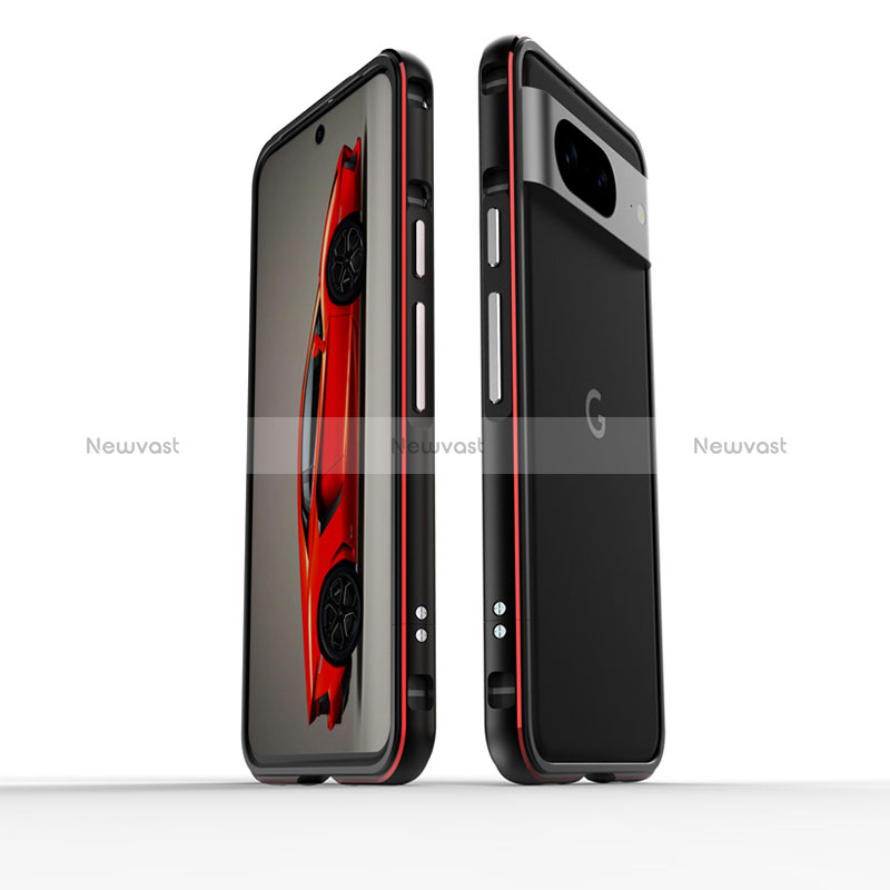 Luxury Aluminum Metal Frame Cover Case for Google Pixel 8 5G Red and Black