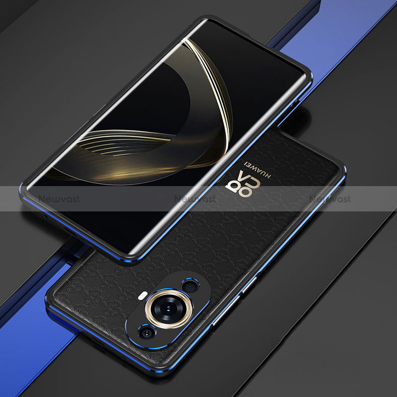 Luxury Aluminum Metal Frame Cover Case for Huawei Nova 11 Blue and Black