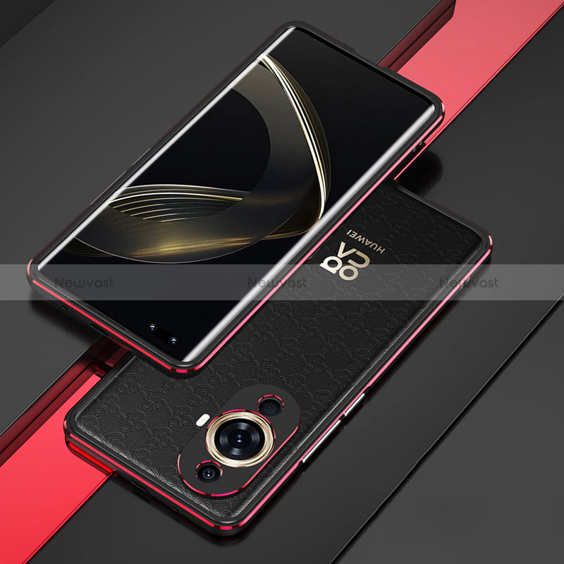 Luxury Aluminum Metal Frame Cover Case for Huawei Nova 11 Pro Red and Black