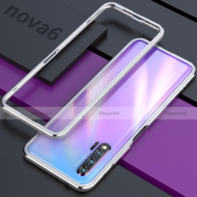 Luxury Aluminum Metal Frame Cover Case for Huawei Nova 6 Silver