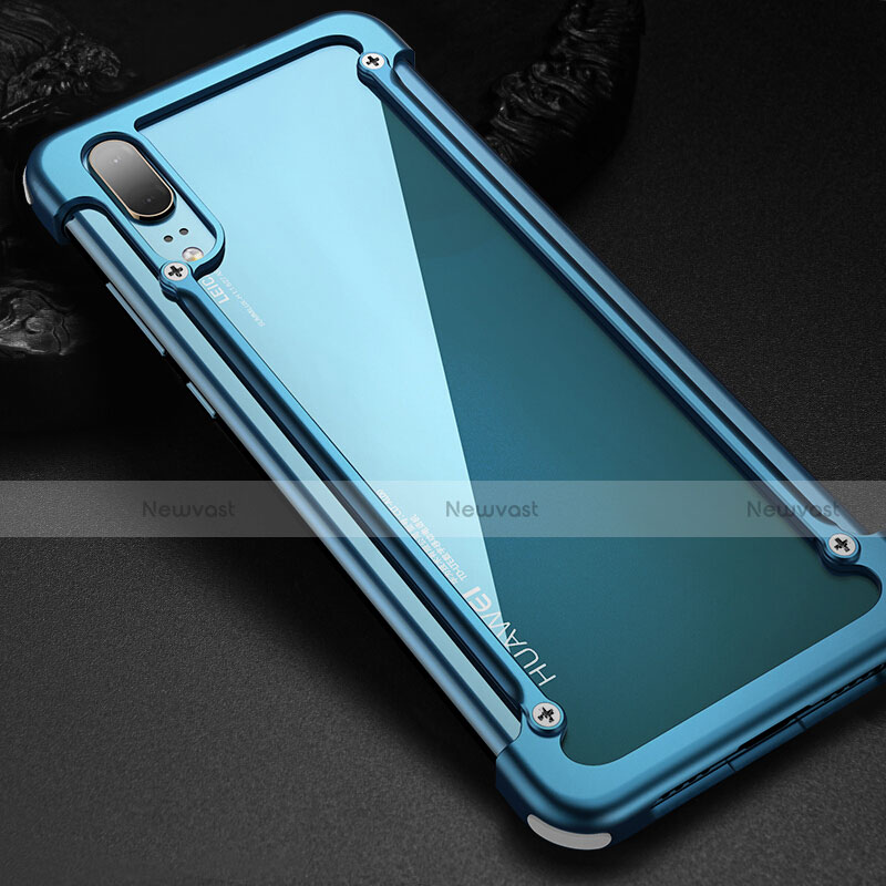 Luxury Aluminum Metal Frame Cover Case for Huawei P20 Sky Blue