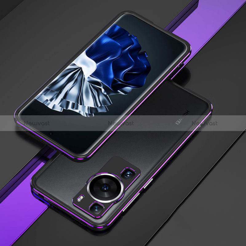 Luxury Aluminum Metal Frame Cover Case for Huawei P60 Pro Purple and Blue