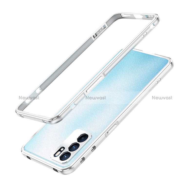 Luxury Aluminum Metal Frame Cover Case for Oppo Reno6 5G Silver