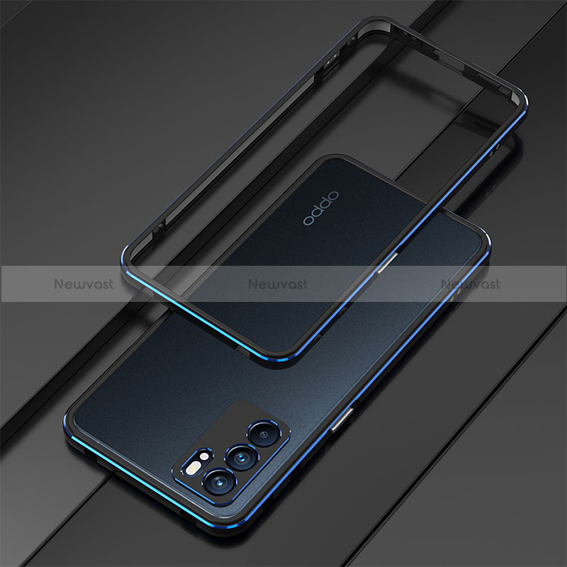 Luxury Aluminum Metal Frame Cover Case for Oppo Reno6 Pro 5G India Blue and Black