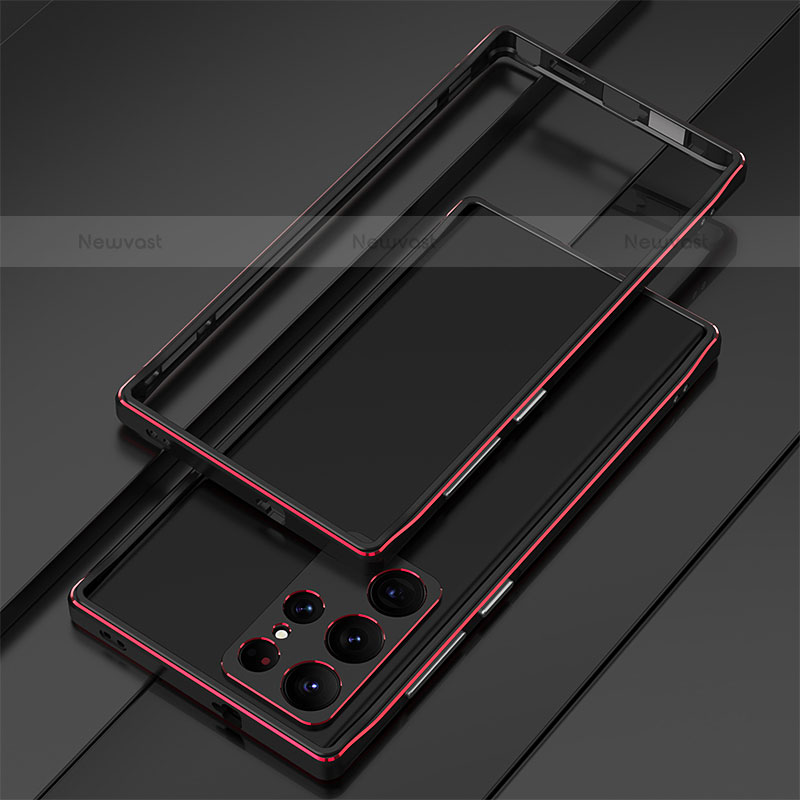 Luxury Aluminum Metal Frame Cover Case for Samsung Galaxy S22 Ultra 5G Red and Black