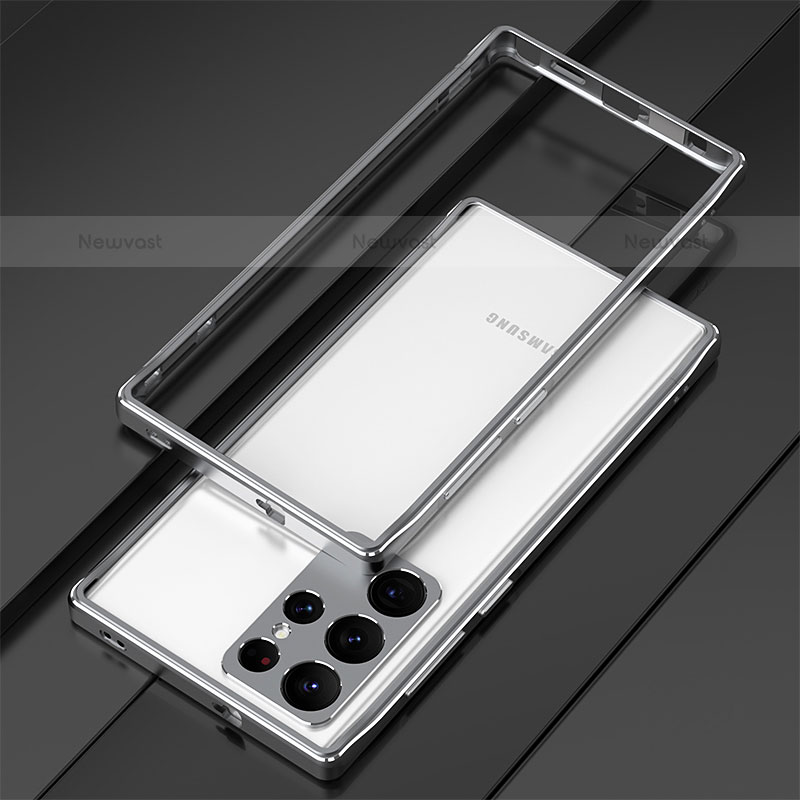 Luxury Aluminum Metal Frame Cover Case for Samsung Galaxy S22 Ultra 5G Silver