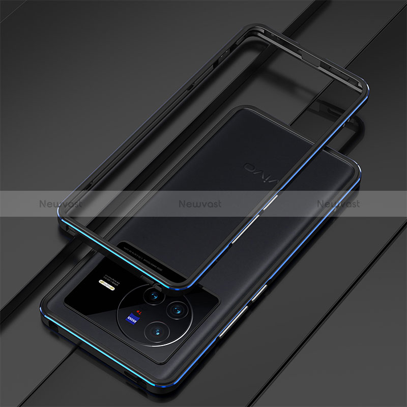 Luxury Aluminum Metal Frame Cover Case for Vivo X80 Pro 5G Blue and Black