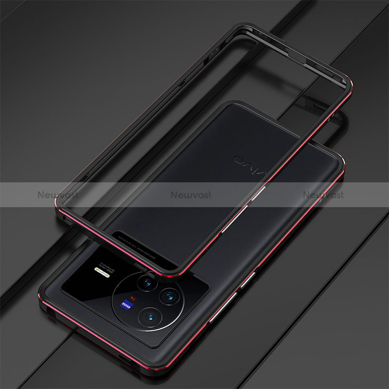 Luxury Aluminum Metal Frame Cover Case for Vivo X80 Pro 5G Red and Black