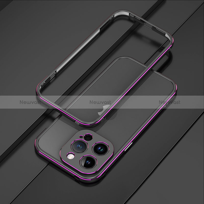 Luxury Aluminum Metal Frame Cover Case JZ1 for Apple iPhone 13 Pro Max Purple