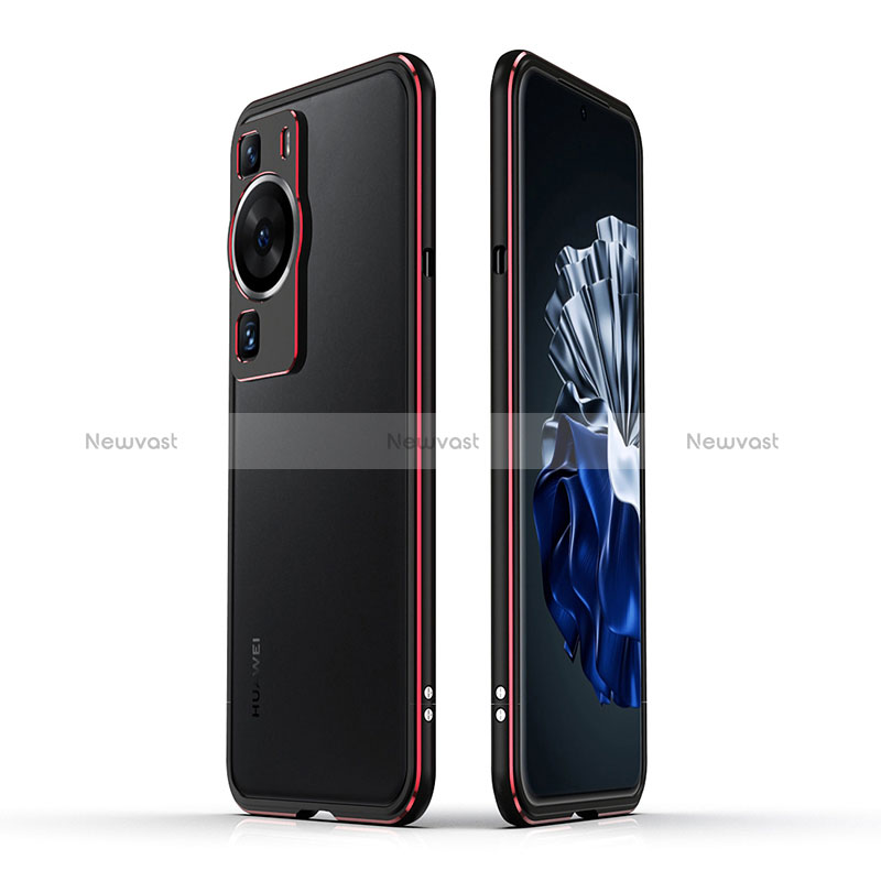 Luxury Aluminum Metal Frame Cover Case JZ1 for Huawei P60 Pro Red and Black