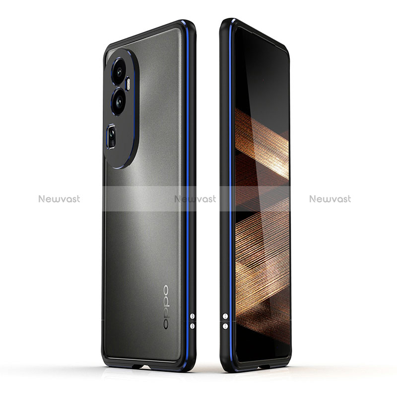 Luxury Aluminum Metal Frame Cover Case JZ1 for Oppo Reno10 Pro+ Plus 5G Blue and Black