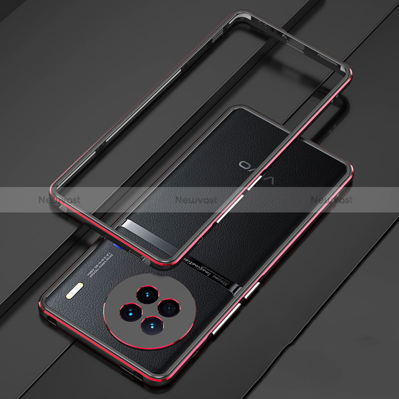 Luxury Aluminum Metal Frame Cover Case JZ1 for Vivo X90 5G Red and Black