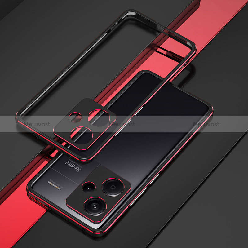 Luxury Aluminum Metal Frame Cover Case JZ1 for Xiaomi Redmi Note 13 Pro+ Plus 5G Red and Black