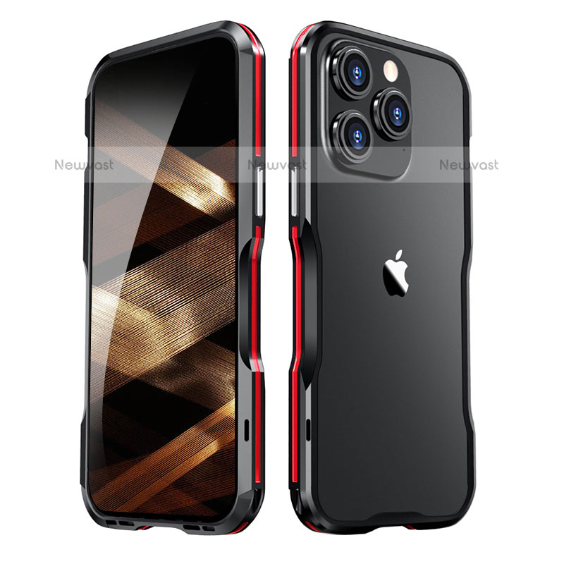 Luxury Aluminum Metal Frame Cover Case LF2 for Apple iPhone 15 Pro Max Red and Black