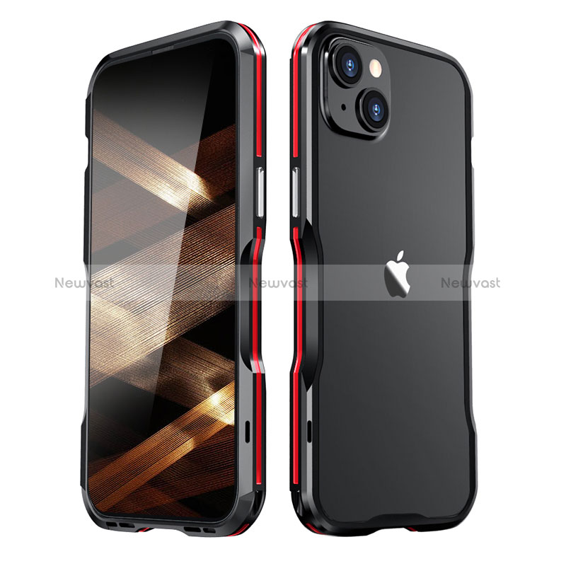 Luxury Aluminum Metal Frame Cover Case LF3 for Apple iPhone 15 Red and Black