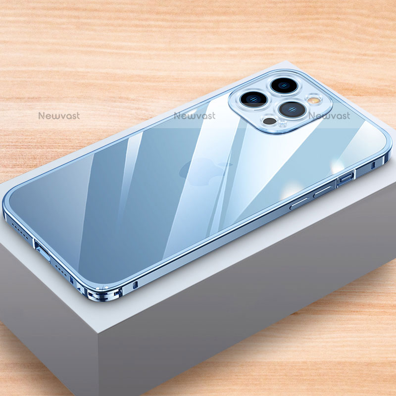 Luxury Aluminum Metal Frame Cover Case LK1 for Apple iPhone 15 Pro Max Blue