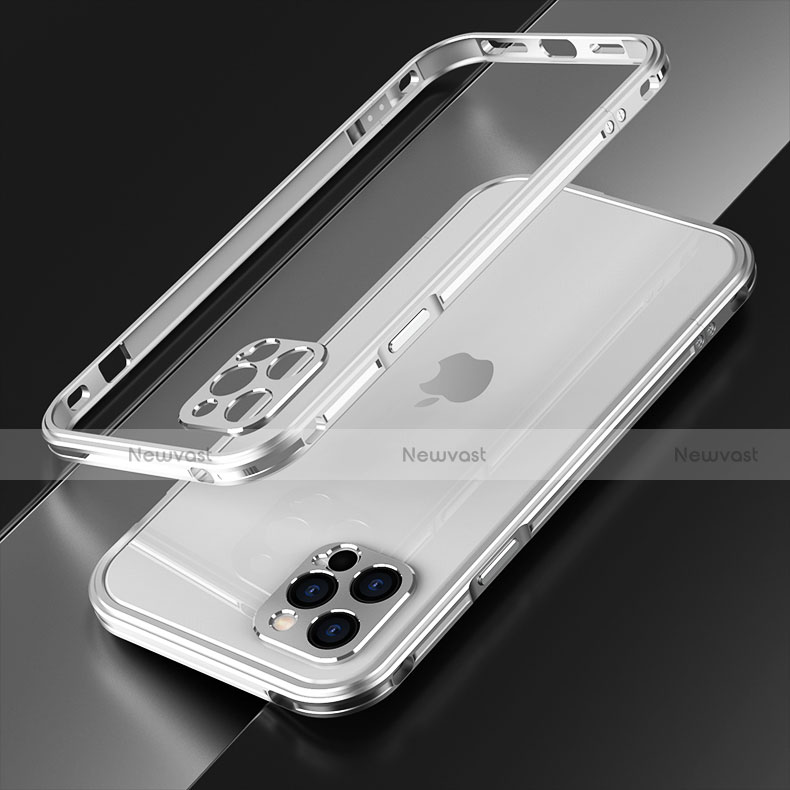 Luxury Aluminum Metal Frame Cover Case N01 for Apple iPhone 12 Pro Max Silver