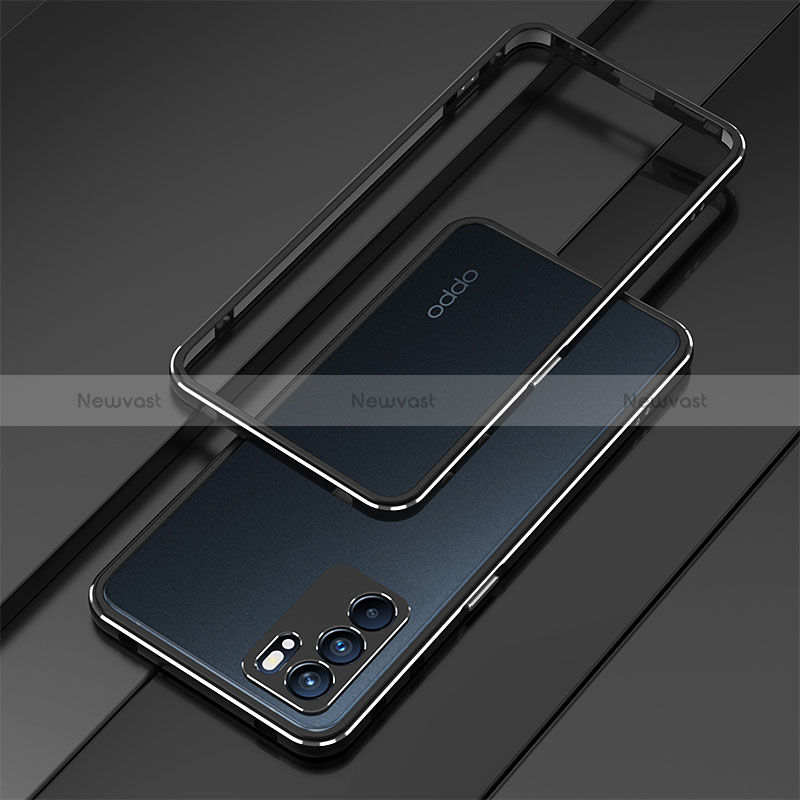 Luxury Aluminum Metal Frame Cover Case S01 for Oppo Reno6 5G Silver and Black