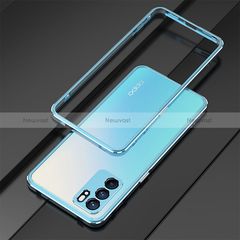 Luxury Aluminum Metal Frame Cover Case S01 for Oppo Reno6 5G Sky Blue