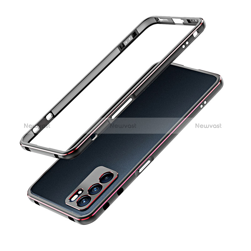 Luxury Aluminum Metal Frame Cover Case S01 for Oppo Reno6 Pro 5G India Red and Black