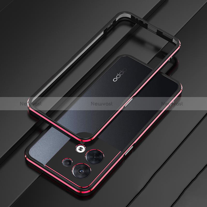 Luxury Aluminum Metal Frame Cover Case S01 for Oppo Reno8 5G Red and Black