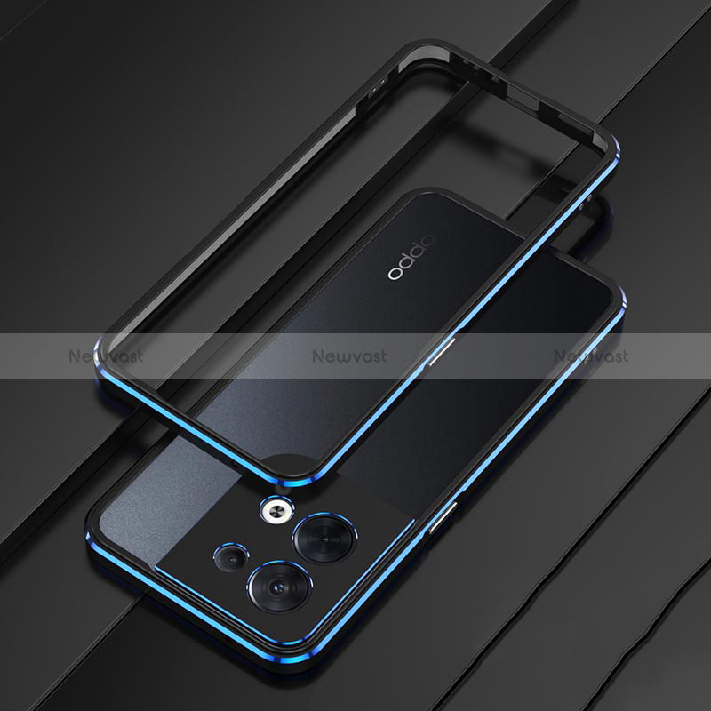 Luxury Aluminum Metal Frame Cover Case S01 for Oppo Reno9 Pro 5G Blue and Black