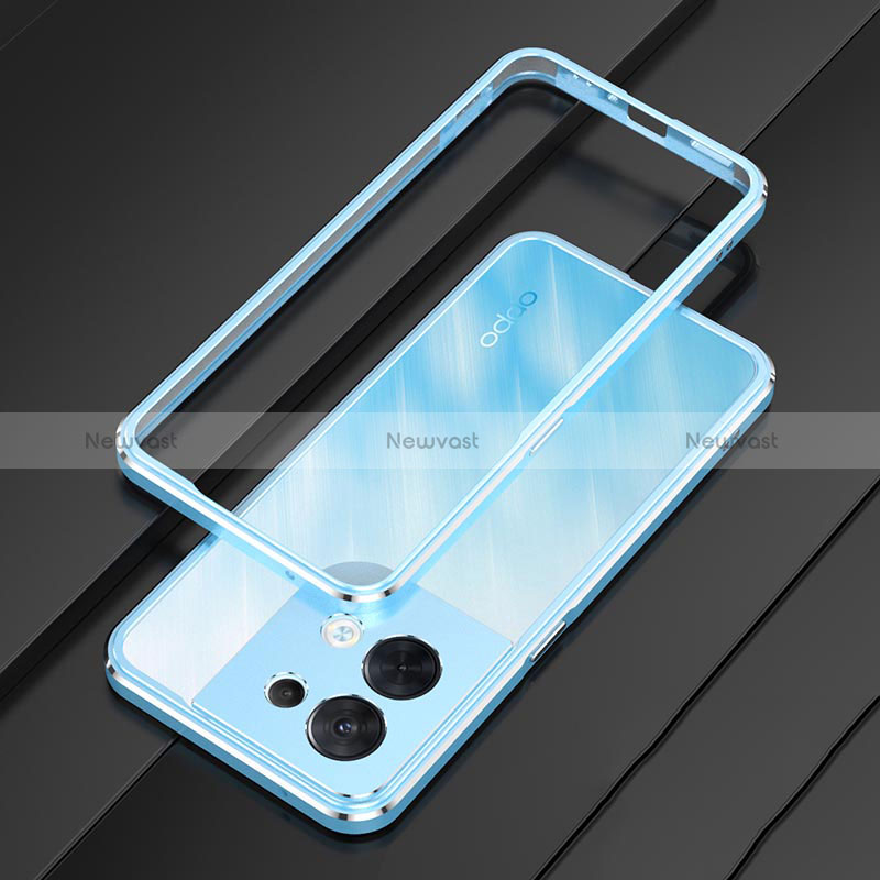 Luxury Aluminum Metal Frame Cover Case S01 for Oppo Reno9 Pro 5G Sky Blue