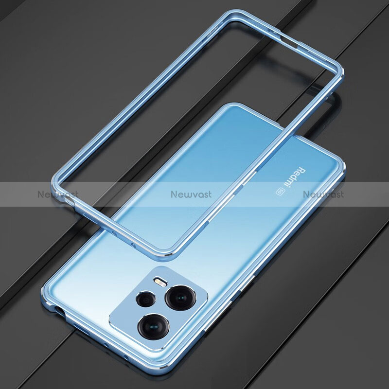 Luxury Aluminum Metal Frame Cover Case S01 for Xiaomi Poco X5 5G Silver and Blue
