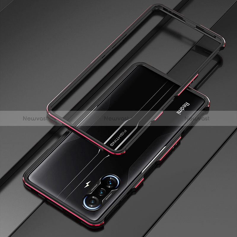 Luxury Aluminum Metal Frame Cover Case S01 for Xiaomi Redmi K40 Gaming 5G Red and Black