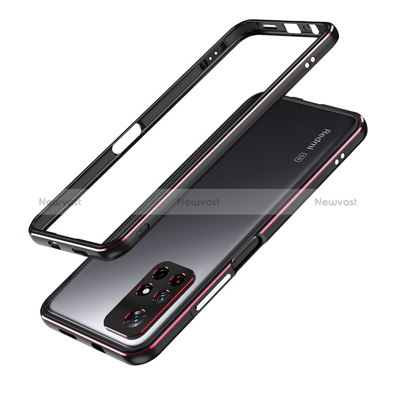 Luxury Aluminum Metal Frame Cover Case S01 for Xiaomi Redmi Note 11 5G Red and Black