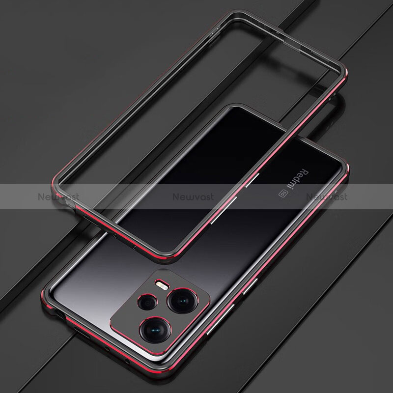 Luxury Aluminum Metal Frame Cover Case S01 for Xiaomi Redmi Note 12 5G Red and Black