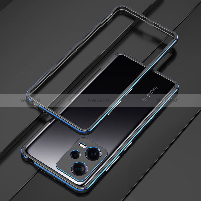 Luxury Aluminum Metal Frame Cover Case S01 for Xiaomi Redmi Note 12 Explorer Blue and Black