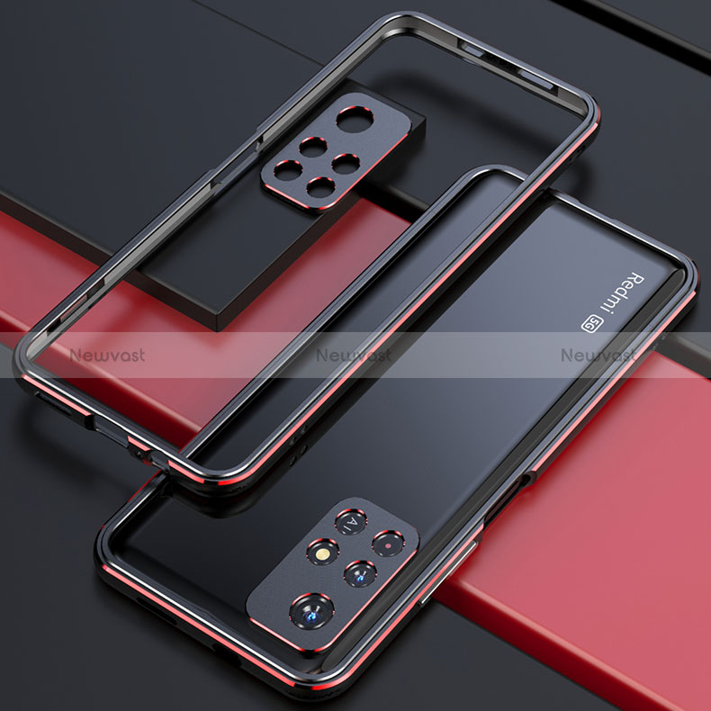 Luxury Aluminum Metal Frame Cover Case S02 for Xiaomi Redmi Note 11S 5G Red and Black